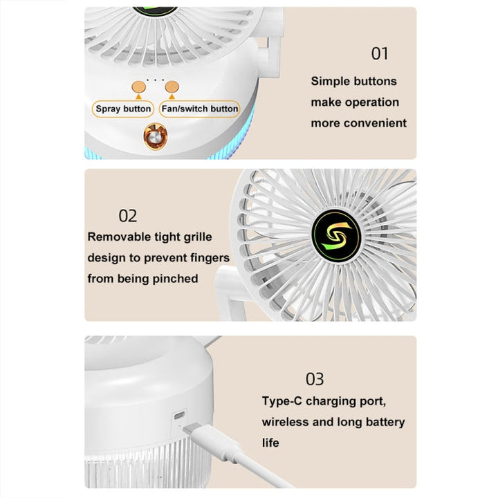 USB Charging Folding Desktop Spray Humidification Fan with Night Light(Green) |