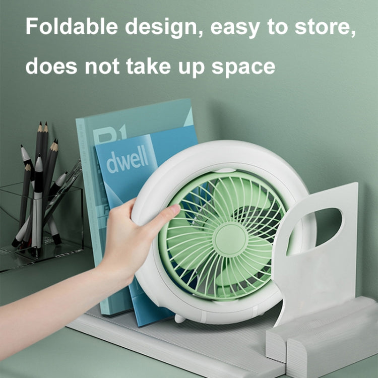 Night Light Desktop Folding Fan Outdoor Camping Hanging Mini Fan, color: Green Upgraded |