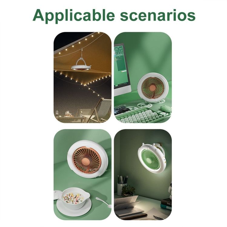 Night Light Desktop Folding Fan Outdoor Camping Hanging Mini Fan, color: Green Upgraded |