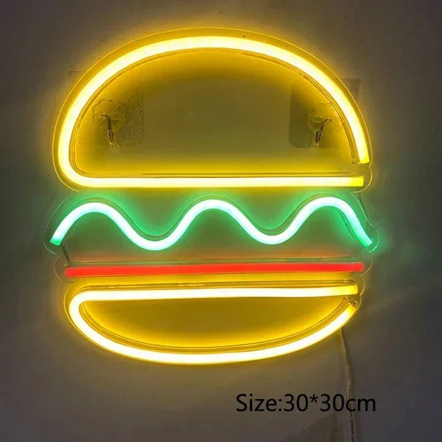 Neon Fast Food Sign – Bright Tacos Design, LED Night Light for Restaurants and Kitchens |