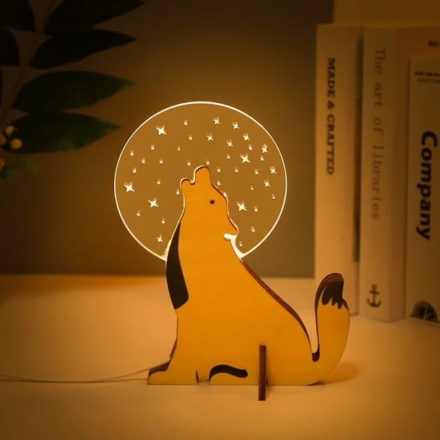 Animal LED Night Light Wooden Acrylic Table USB Lights