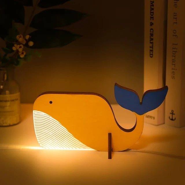 Animal LED Night Light Wooden Acrylic Table USB Lights