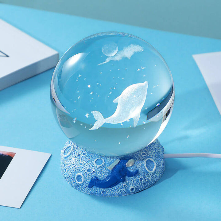 AquaGlobe Crystal Ball Night Light | Underwater World LED Lamp | Mood Light &amp; Decor for Home