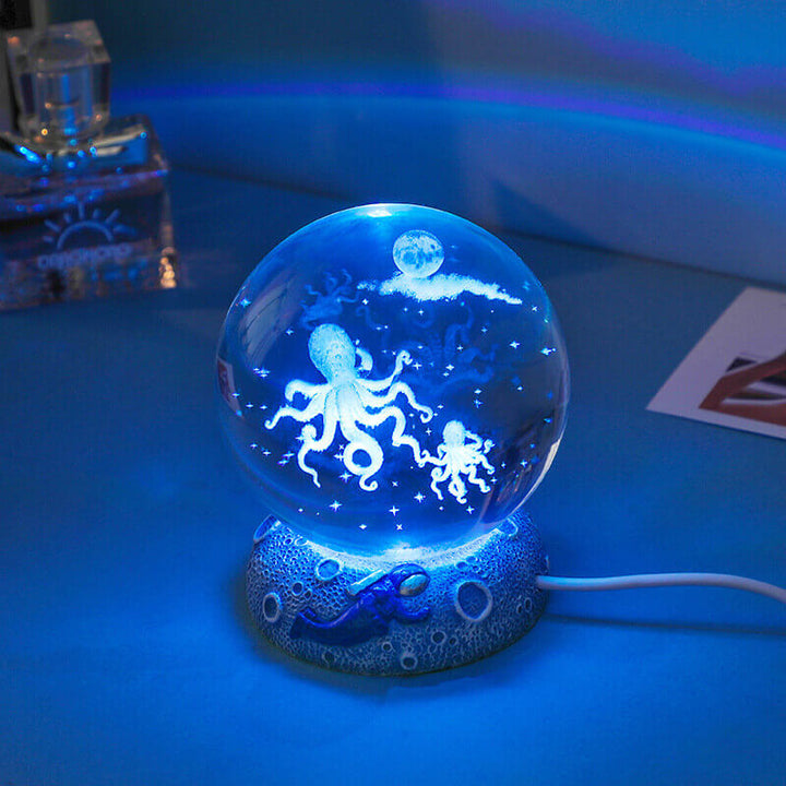 AquaGlobe Crystal Ball Night Light | Underwater World LED Lamp | Mood Light &amp; Decor for Home