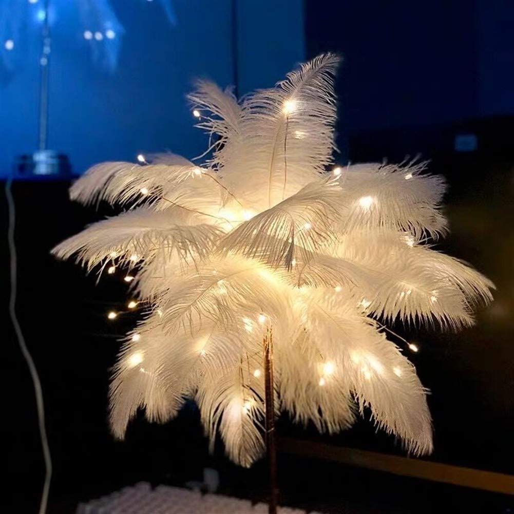 Ostrich Night Light | Eccentric Lamp with Feathers &amp; Rose Gold Base |