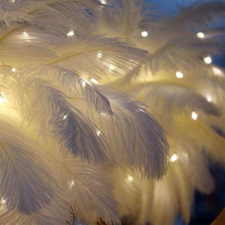 Ostrich Night Light | Eccentric Lamp with Feathers &amp; Rose Gold Base |