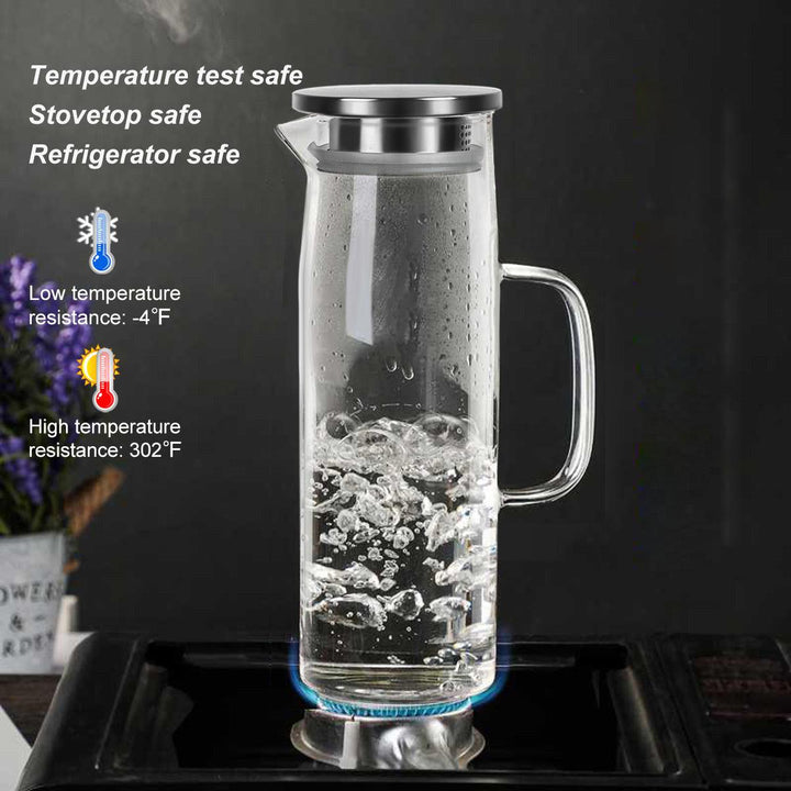 Cylindrical heat-resistant glass jug