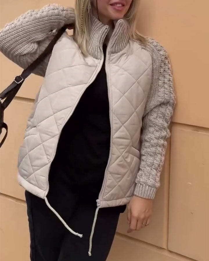 Solid color High Collar Zipper Coat