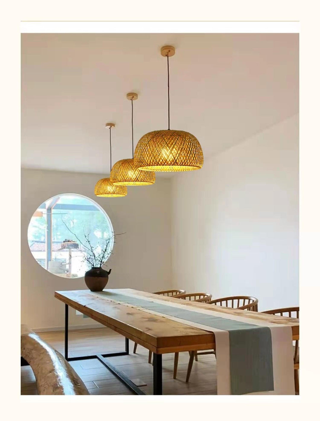 Hanging ceiling lamp made of bamboo C │ Handmade lighting from wood and rattan for interior decoration