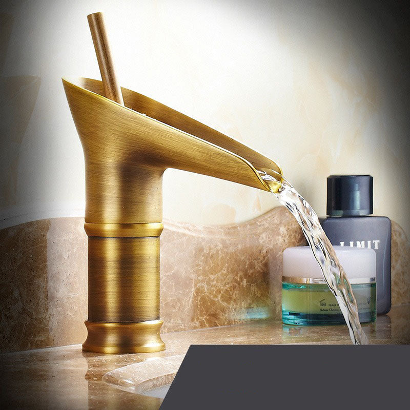 Waterfall Antique Faucet Bathroom Sink Faucet Brass Sink Mixers