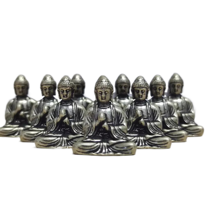 10 piece Miniature Brass Sitting Buddha Statue Figure for Travel Buddhism Worship Home Office Desk Decoration