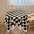 Checked Design Round Cotton Tablecloth