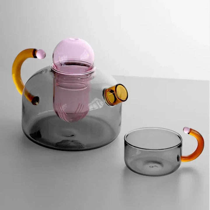 color Bloom Glass Teapot &amp; Cup Set