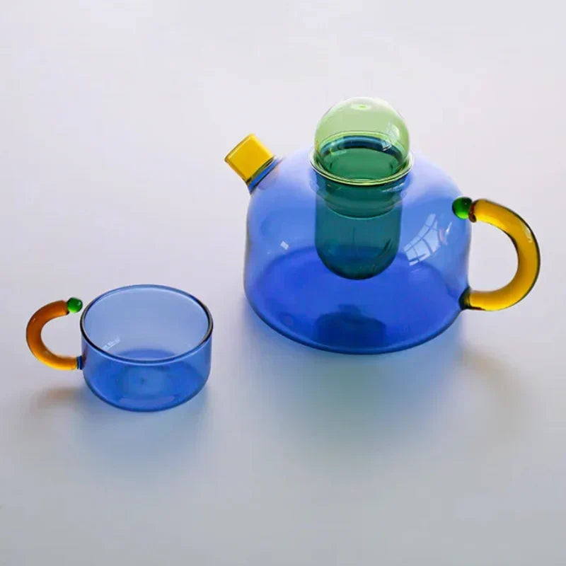 color Bloom Glass Teapot &amp; Cup Set