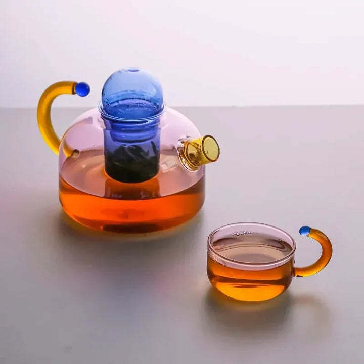 Contrasting color Glass Teapot Set – Stylish &amp; Heat Resistant Design