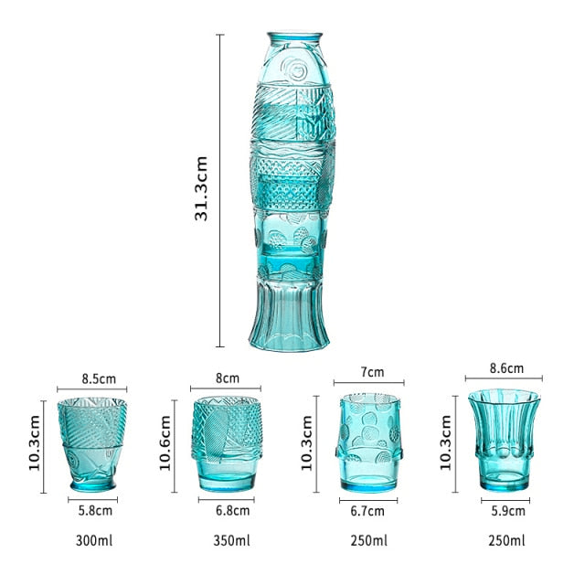 colored Glass Cup Set in Koi Fish Shape - Sale