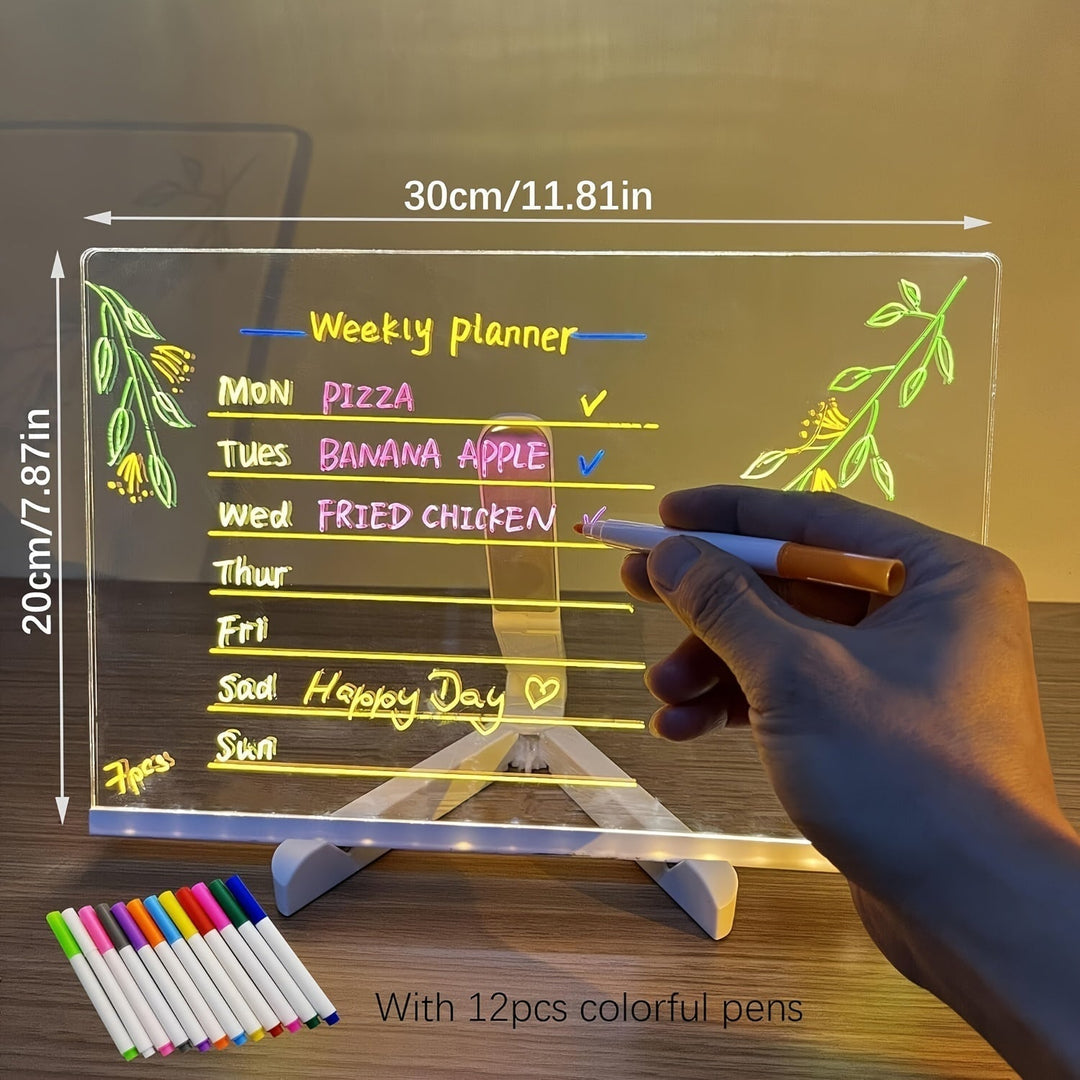 USB LED Noteboard with 12 colored Pens - Bright Message Board for Office &amp; Home