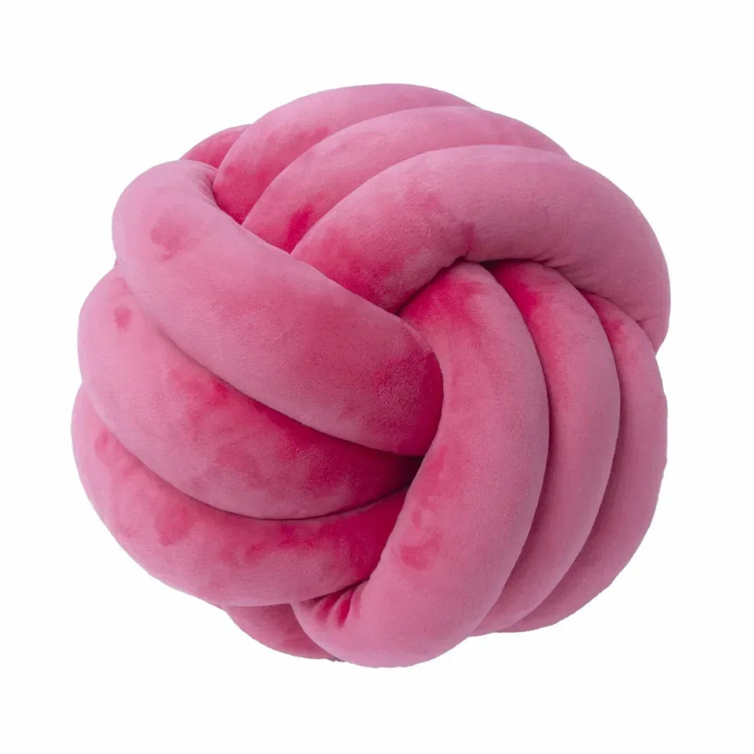 Decorative, soft cushion with knotted ball in suede look
