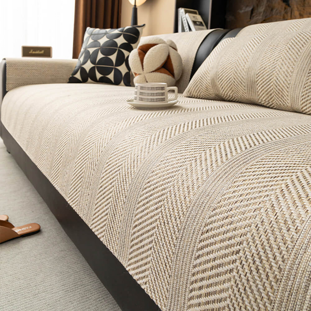 Minimalist Herringbone Sofa Cover | Breathable, Pet-Friendly Protection |