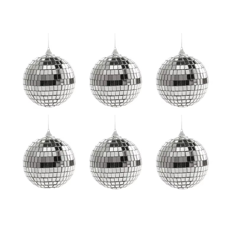 Set of 6 Mirror Baubles Disco Pattern Sparkle for Christmas Tree