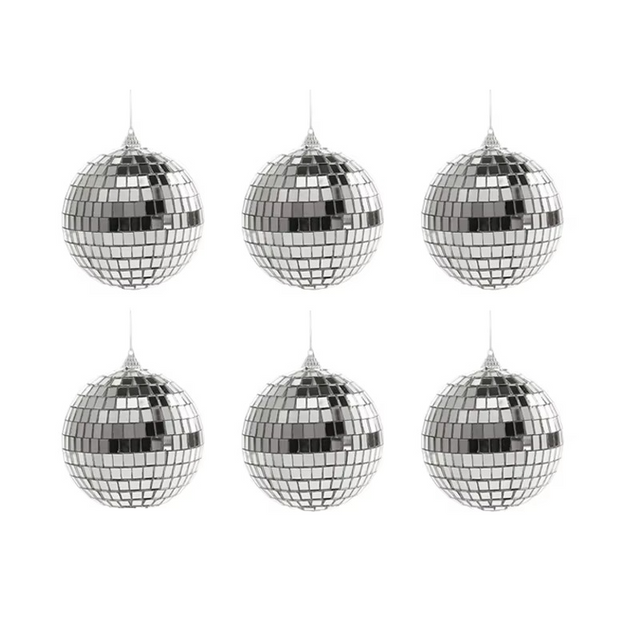 Set of 6 Mirror Baubles Disco Pattern Sparkle for Christmas Tree