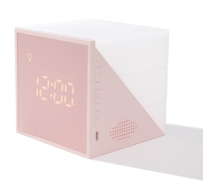 Cube Alarm Clock, with colorful Lights, Voice-control Night Light, Timer, Temperature Display and Long Battery Life, for Home &amp; Office