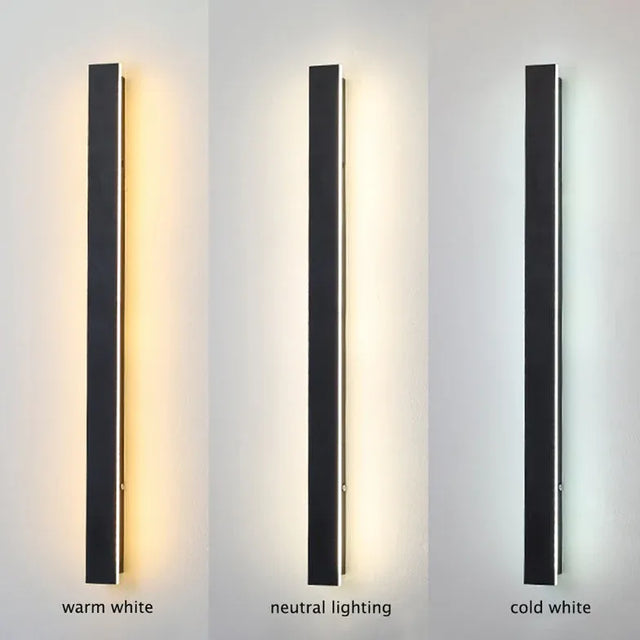 Linear black minimalist LED outdoor wall light