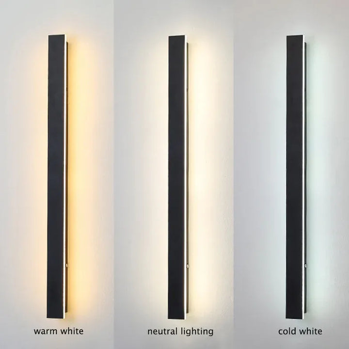 Linear black minimalist LED outdoor wall light