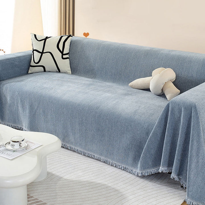 Chenille Sofa Cover Herringbone Tassel Design
