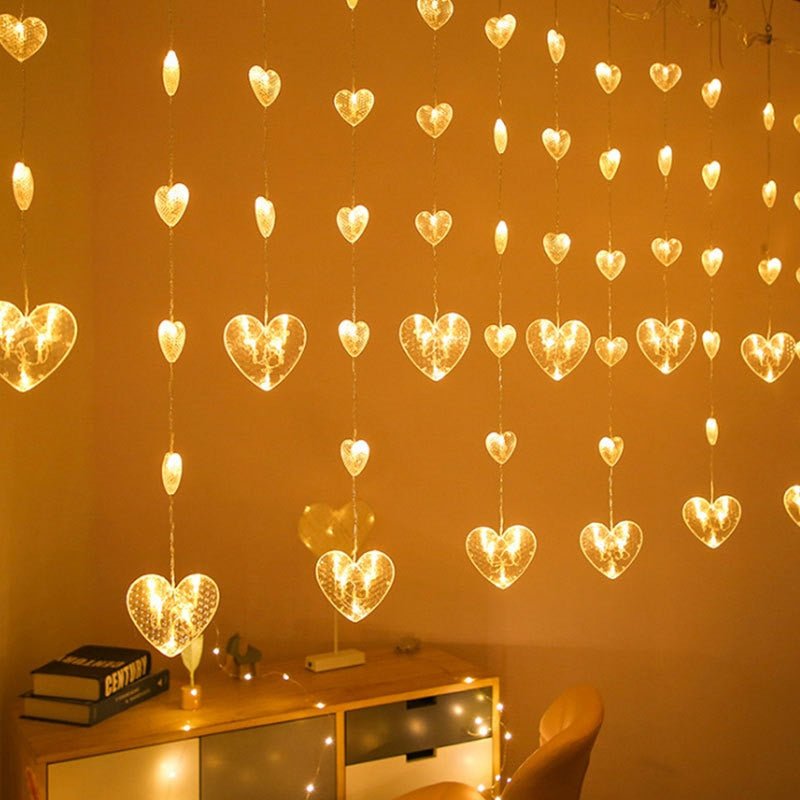 Fairy light string with heart-shaped design