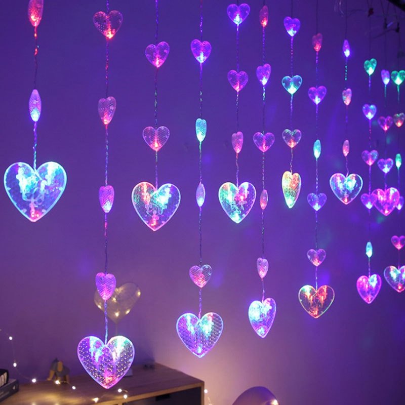 Fairy light string with heart-shaped design
