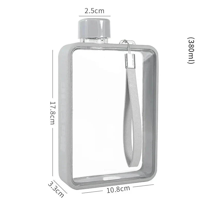 Flat transparent water bottle