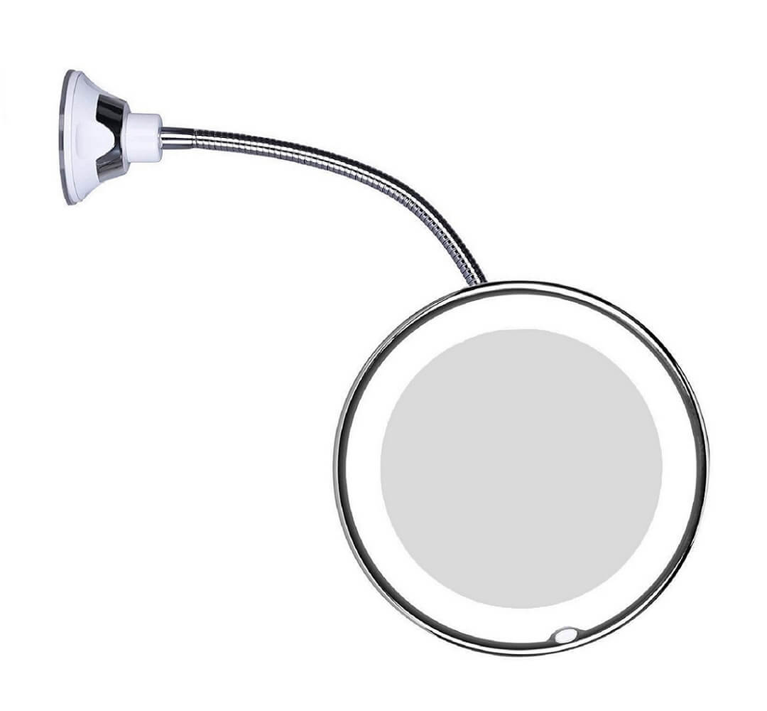 Claravue LED Magnifying Mirror with Flexible Gooseneck – 10x Zoom, Daylight LEDs &amp; Suction Mount