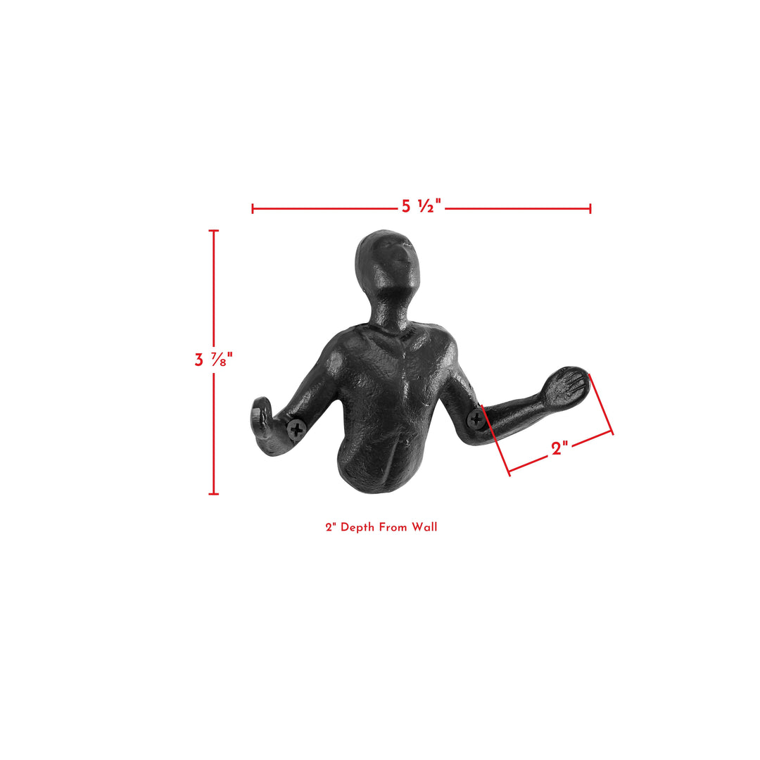 Protruding "Palms Up" Cast Iron Decorative Black Wall Mount Hooks (Set of 2)