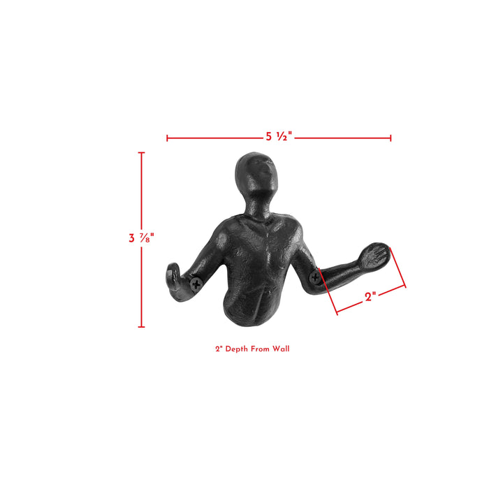 Protruding "Palms Up" Cast Iron Decorative Black Wall Mount Hooks (Set of 2)