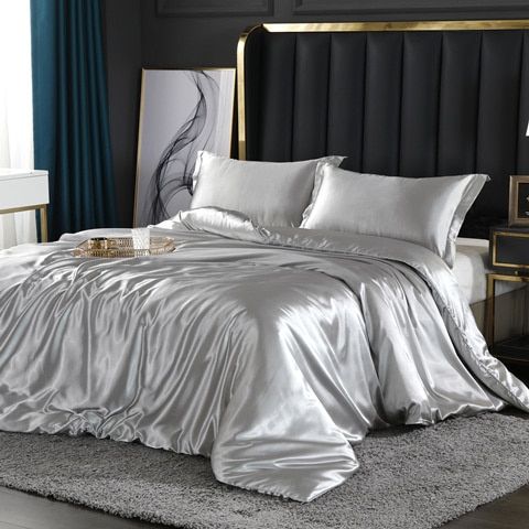 Silk/Satin Bed Linen Duvet Cover Luxury Set (2x Pillowcase, 1x Fitted Sheet, 1x Duvet)