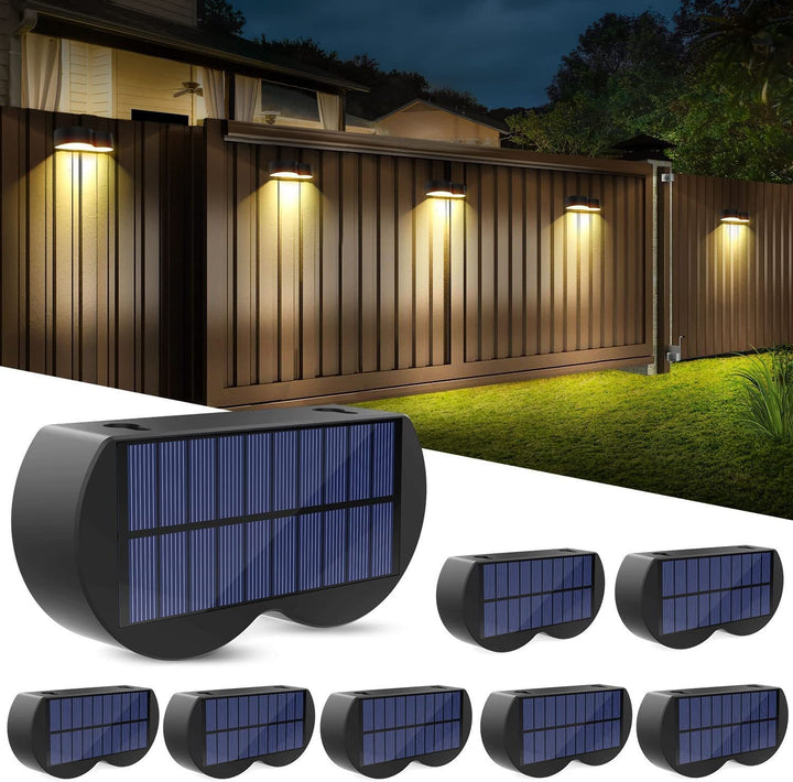 Solar fence lights outdoor wall lights Waterproof IP65, Warm white &amp; RGB 8 specific fixed colors for fence wall step deck patio