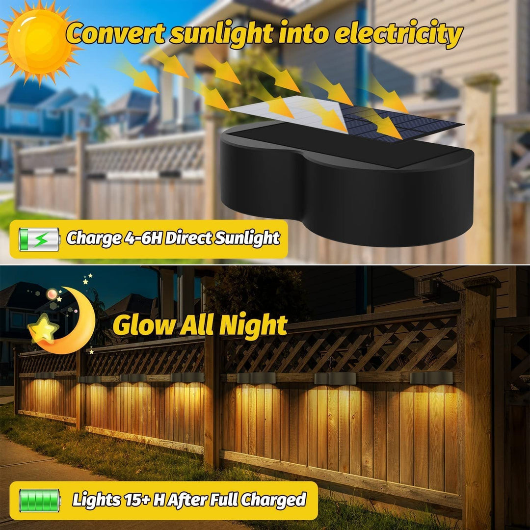 Solar fence lights outdoor wall lights Waterproof IP65, Warm white &amp; RGB 8 specific fixed colors for fence wall step deck patio