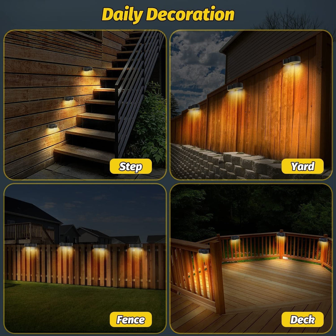 Solar fence lights outdoor wall lights Waterproof IP65, Warm white &amp; RGB 8 specific fixed colors for fence wall step deck patio