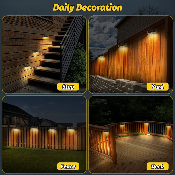 Solar fence lights outdoor wall lights Waterproof IP65, Warm white &amp; RGB 8 specific fixed colors for fence wall step deck patio