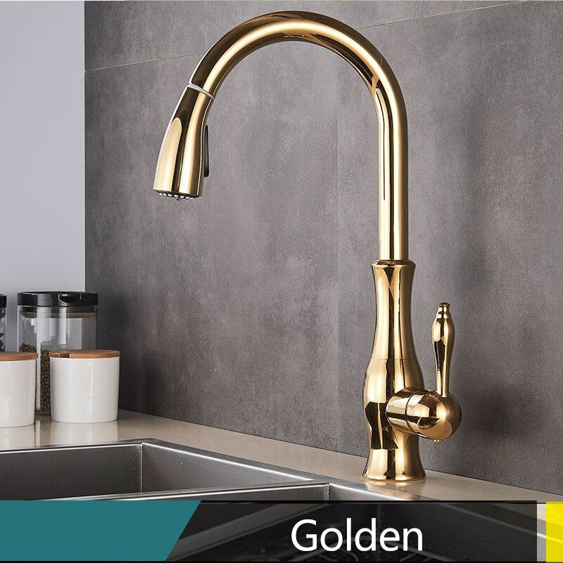 Brass Kitchen Faucet Pull Out Mixer Sink Water Tap 360 Rotation Single Handle