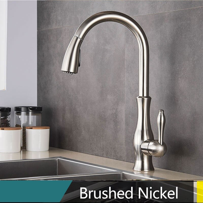 Brass Kitchen Faucet Pull Out Mixer Sink Water Tap 360 Rotation Single Handle