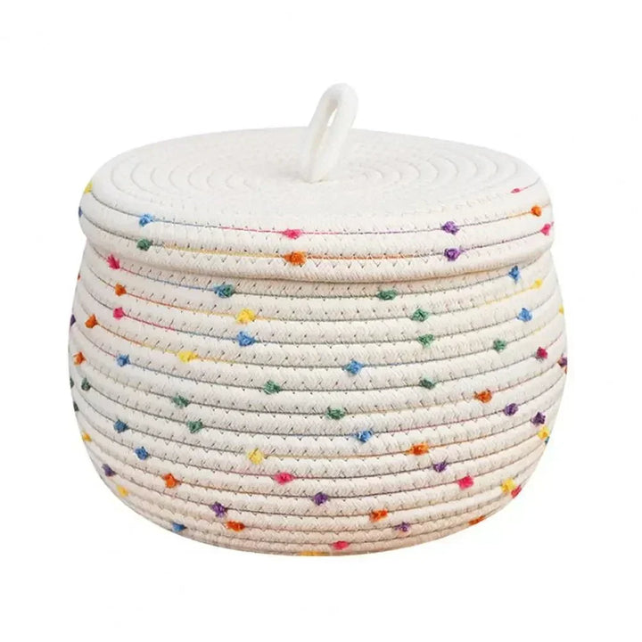 Large storage basket made of cotton rope with lid