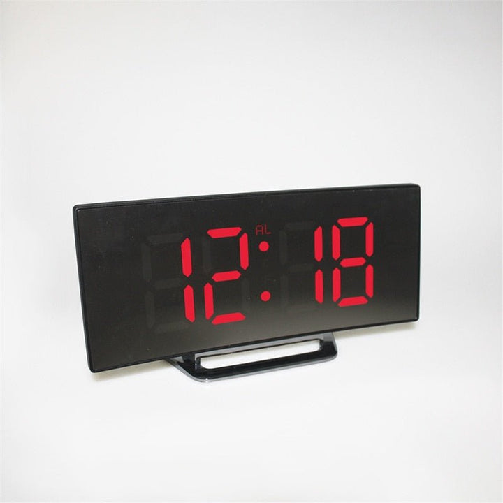 LED Digital Alarm Clock – Curved Mirror Display, Table Clock with Snooze Function, Electronic Table Display, Bedroom and Living Room Decor