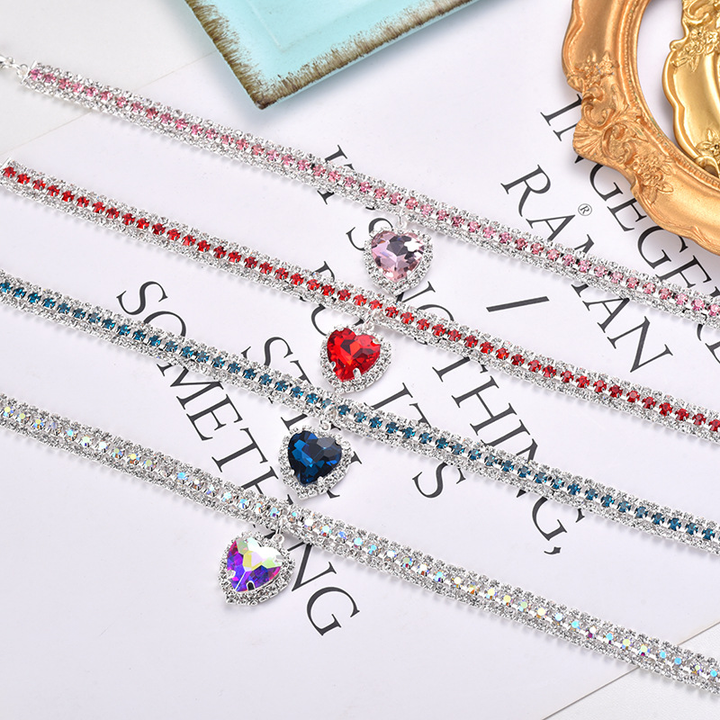 Luxury Cat | Luxury Crystal Cat Collar Heart Gemstone Pendant Reflective