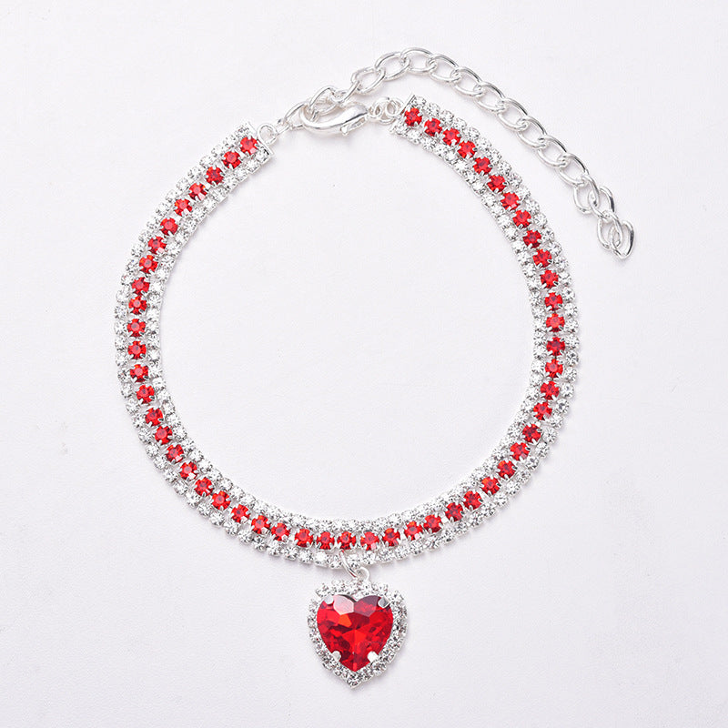 Luxury Cat | Luxury Crystal Cat Collar Heart Gemstone Pendant Reflective