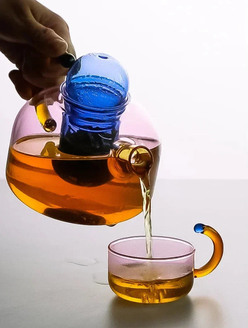color Bloom Glass Teapot &amp; Cup Set