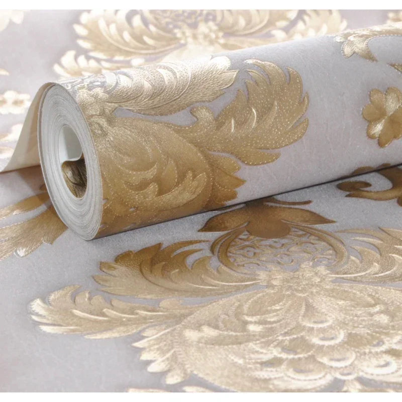Gold textured luxury classic 3D damask wallpaper decor