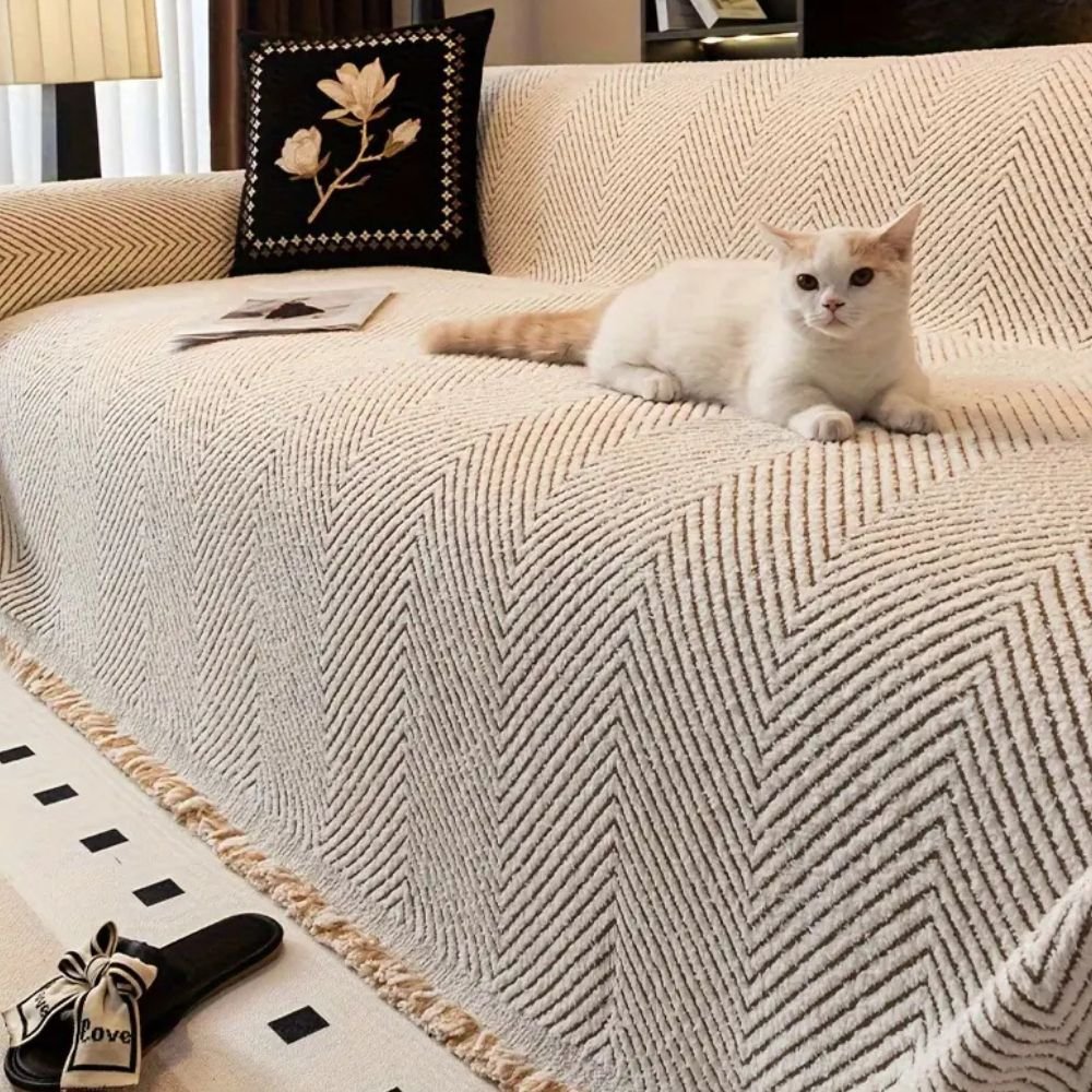 CUSHVIVE – Herringbone Sofa Cover with Splash Protection and Non-Slip Design