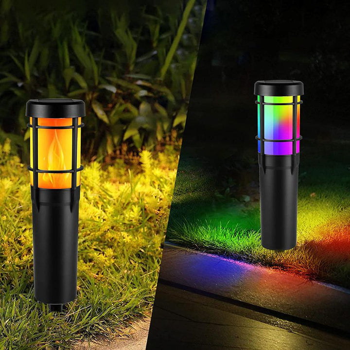 Solar Path Lights for Outdoor Use, with Flickering Flame and RGB color Changing, LED Solar Outdoor Lights for Yard, Garden, Path, Lawn - IP65 Waterproof